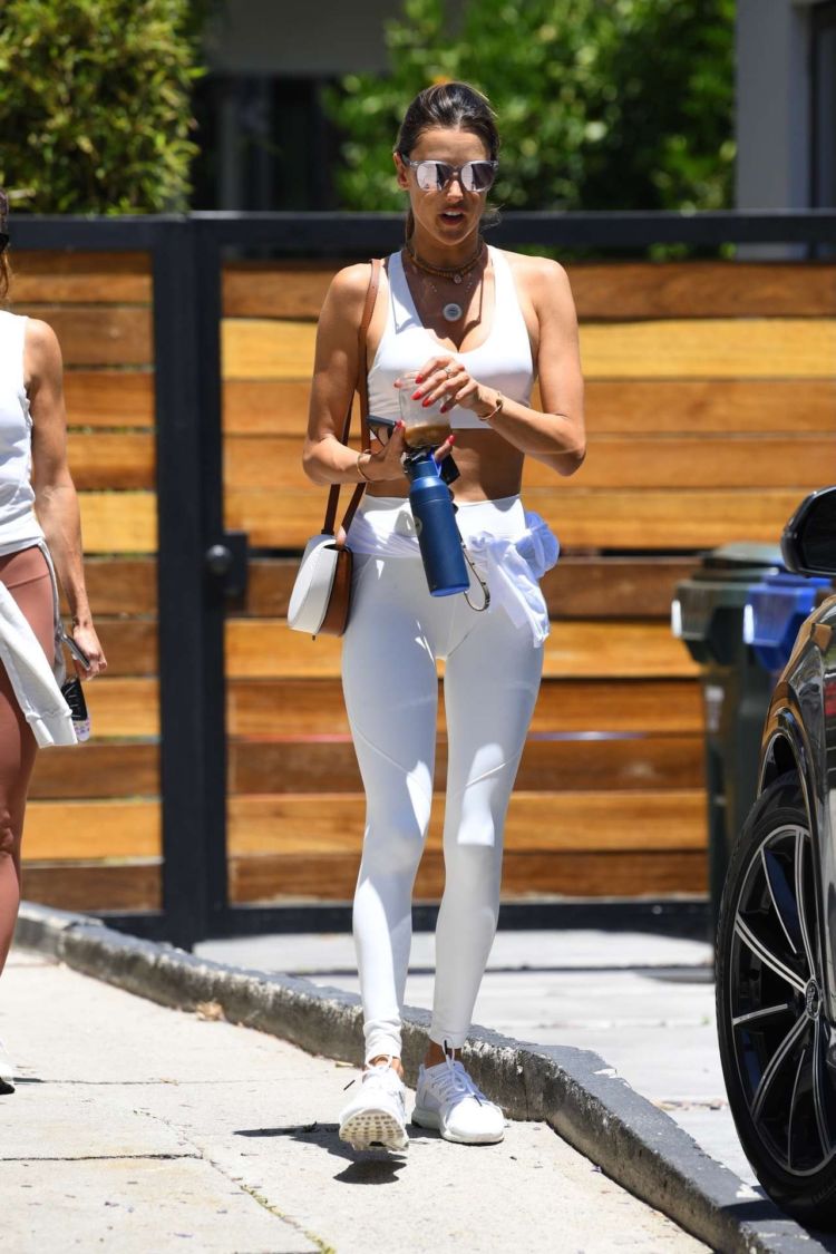 Alessandra Ambrosio In A White Sporty Outfit Outside Her Gym In Beverly Hills