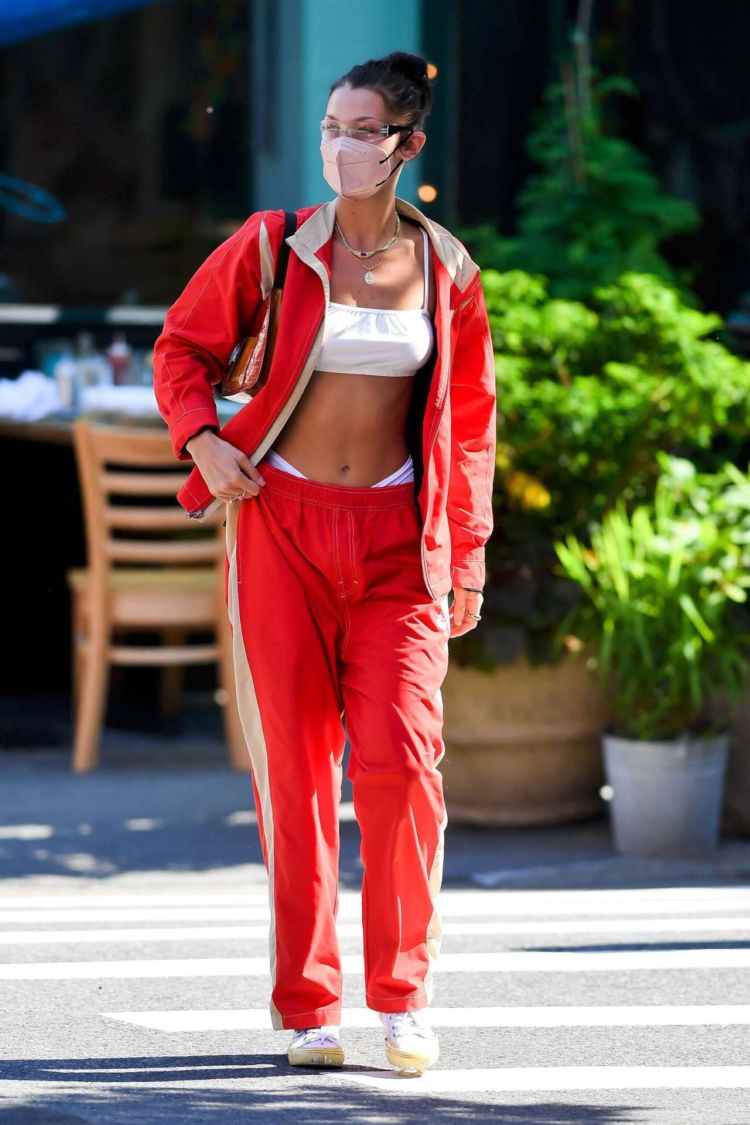 Bella Hadid In A Red Track Suit Out In New York City