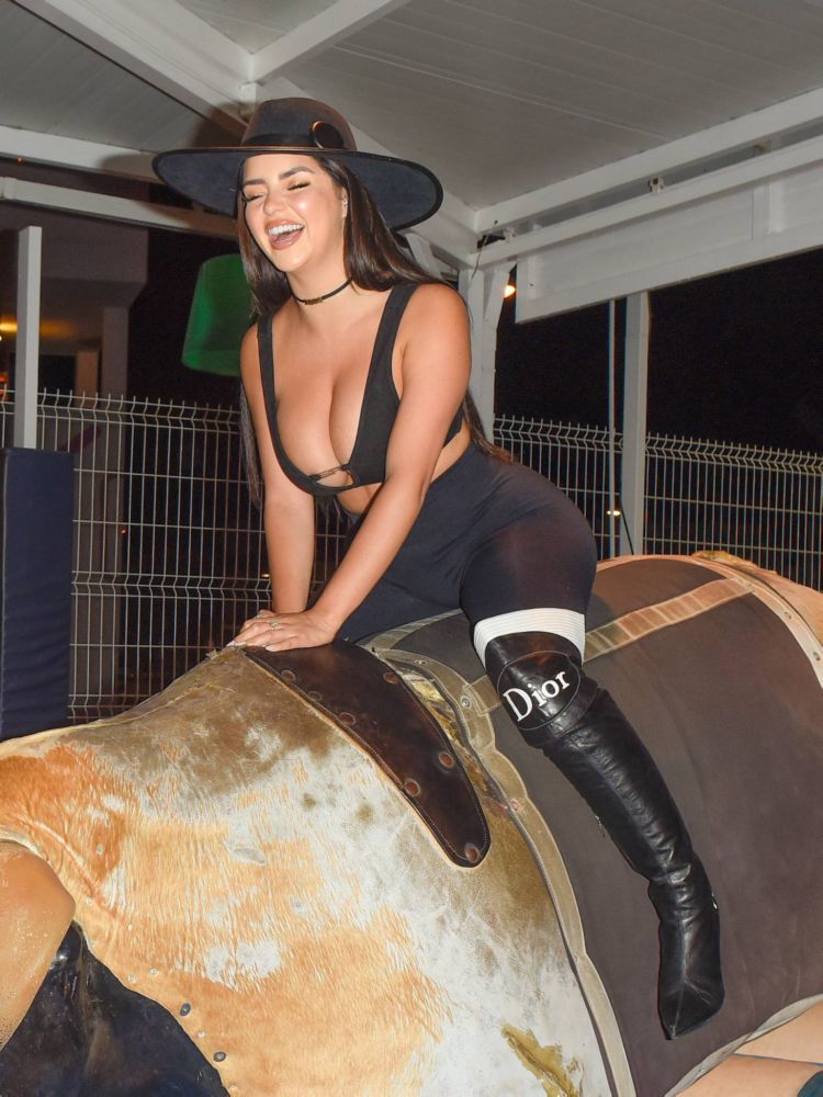 Demi Rose Mawby Enjoys The Bull Game Out In Ibiza