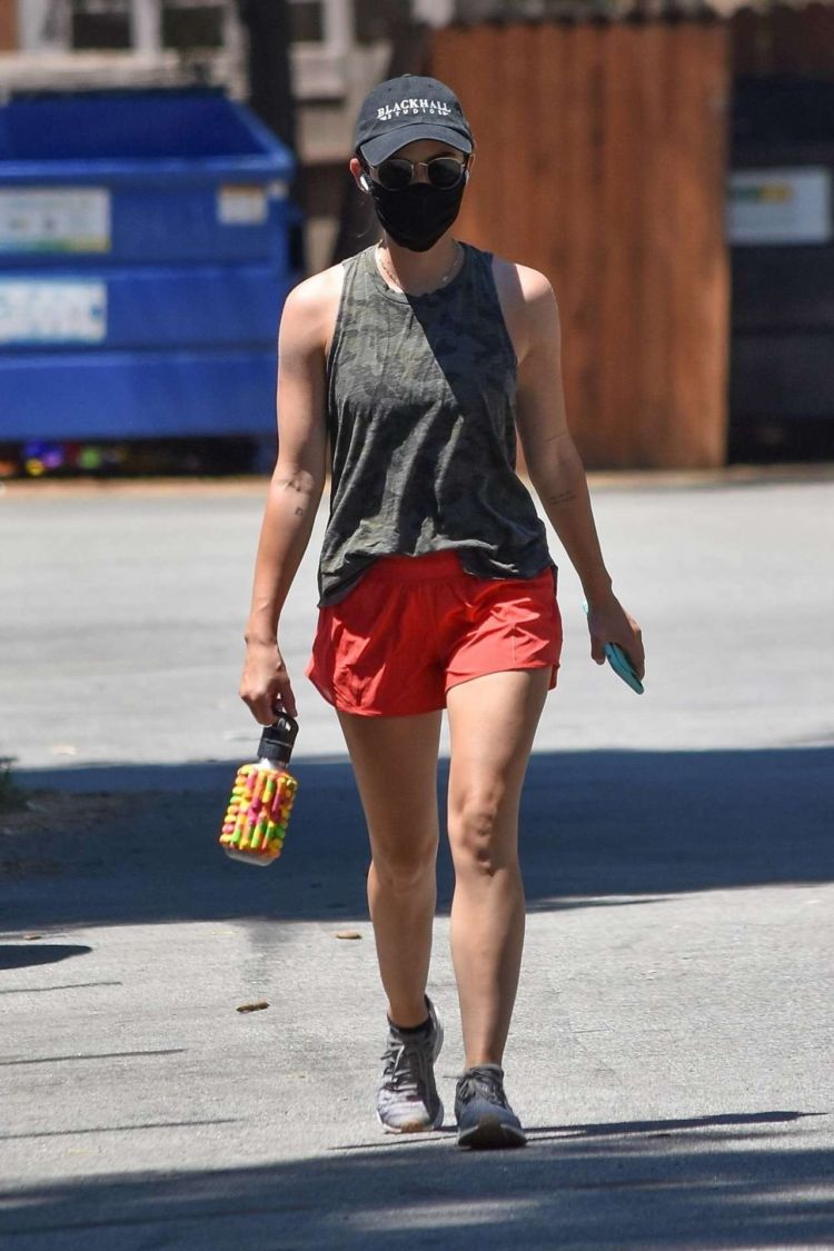 Lucy Hale Walking In Shorts Out In Studio City