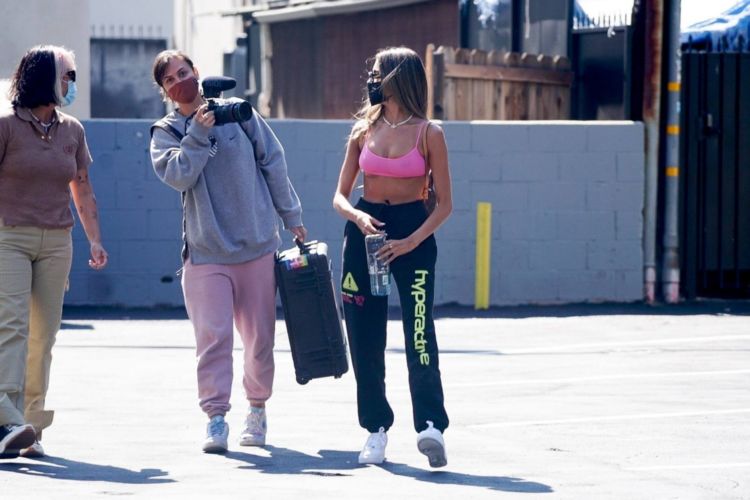 Madison Beer Candids In Pink Sports Bra Out In West Hollywood