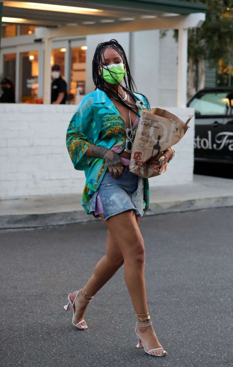 Rihanna Spotted In A Denim Skirt At Bristol Farms In Beverly Hills