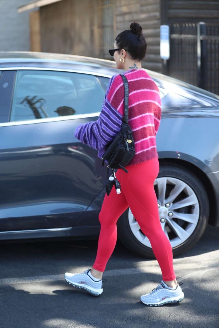 Vanessa Hudgens Candids In Red Leggings While Leaving A Gym In West Hollywood