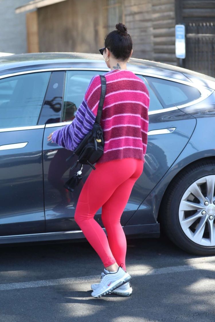 Vanessa Hudgens Candids In Red Leggings While Leaving A Gym In West Hollywood