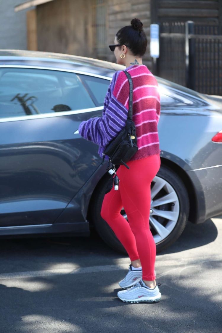 Vanessa Hudgens Candids In Red Leggings While Leaving A Gym In West Hollywood