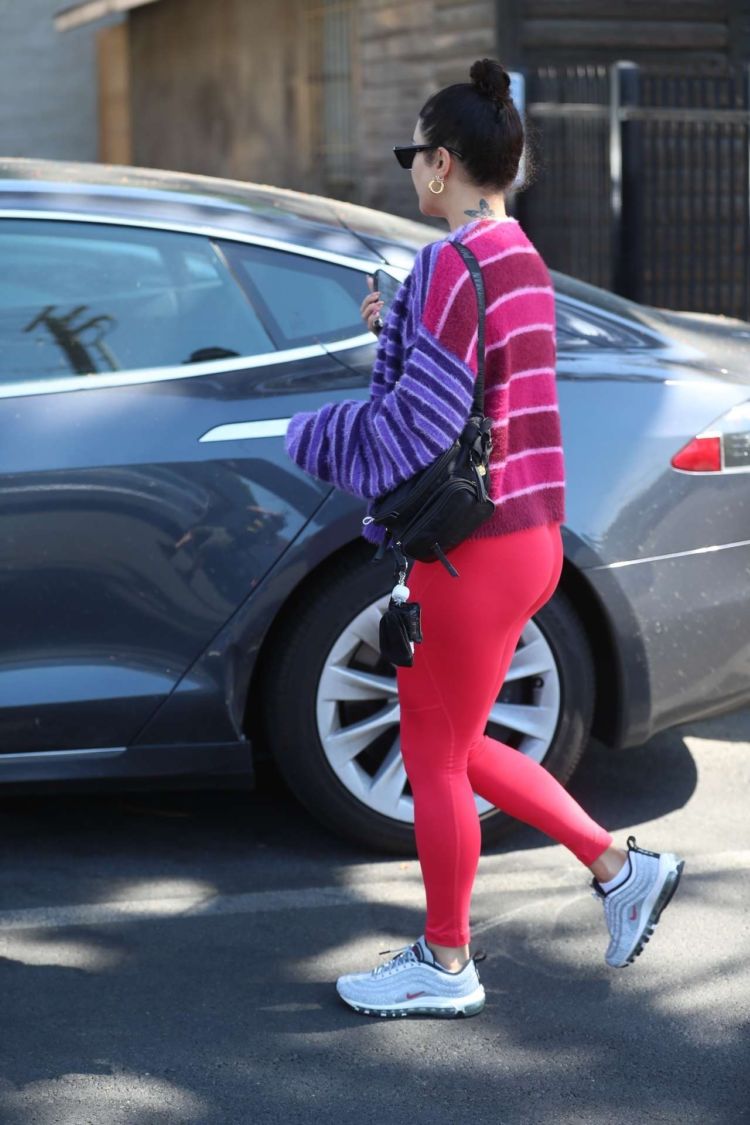 Vanessa Hudgens Candids In Red Leggings While Leaving A Gym In West Hollywood