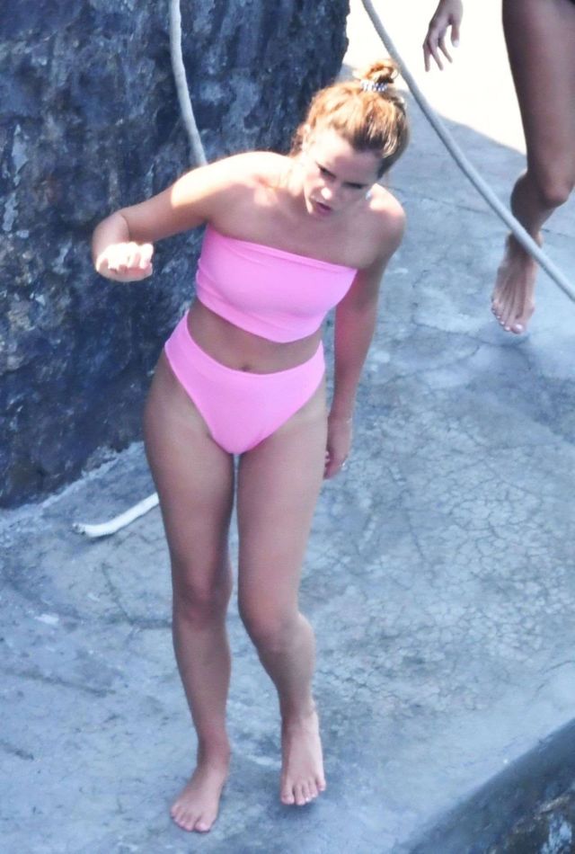 Emma Watson Takes A Splash In A Pink Swimsuit In Positano, Italy