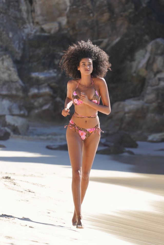Imaan Hammam At The Beach For Victoria's Secret Photoshoot In St Barts