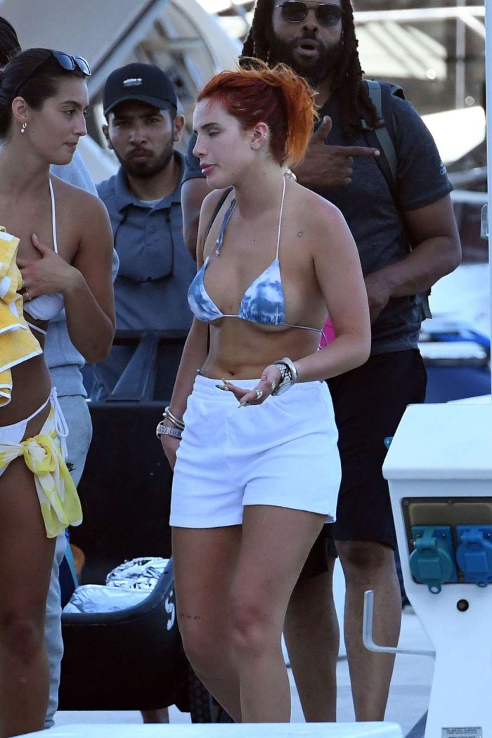 Bella Thorne In A Bikini Top Getting Off A Yacht In Miami