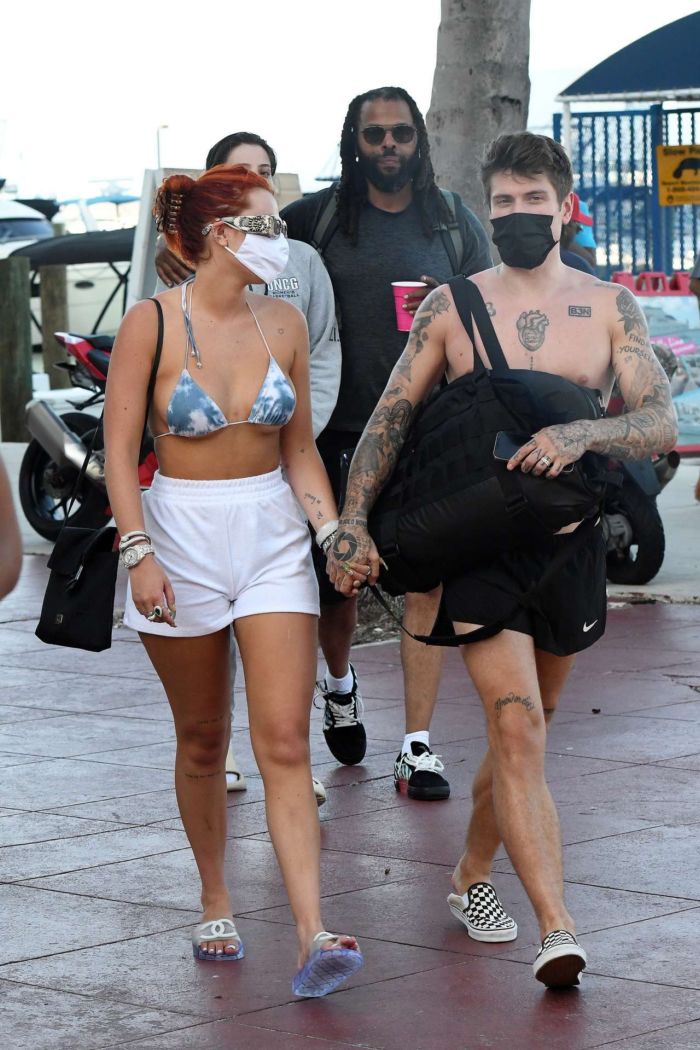Bella Thorne In A Bikini Top Getting Off A Yacht In Miami