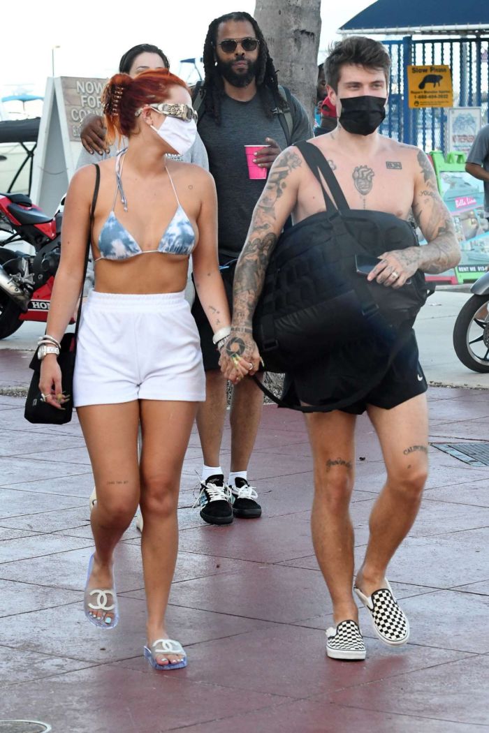 Bella Thorne In A Bikini Top Getting Off A Yacht In Miami