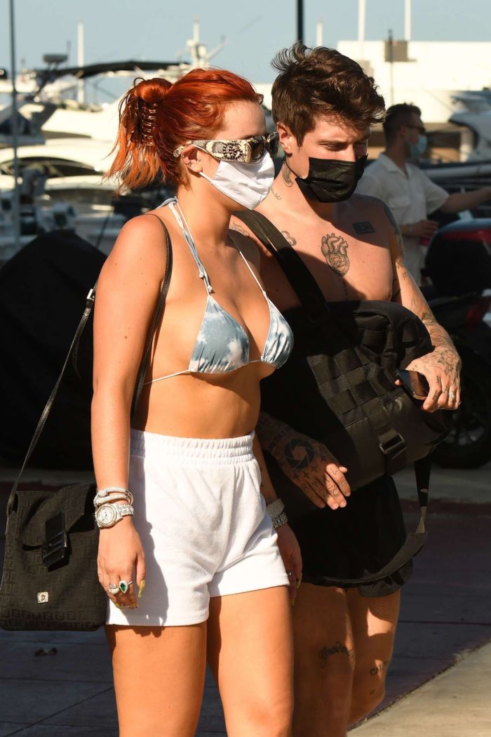 Bella Thorne In A Bikini Top Getting Off A Yacht In Miami