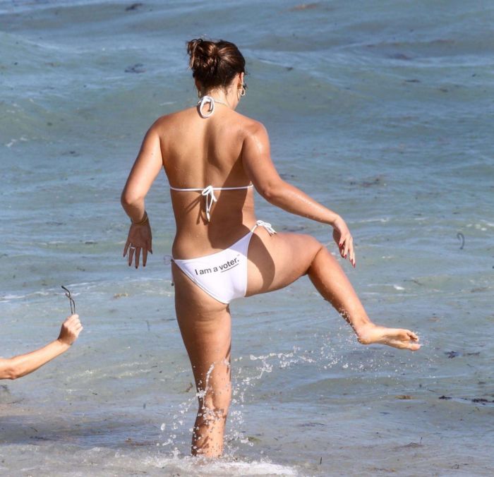 Brooks Nader Vacationing In A White Bikini At A Beach In Miami