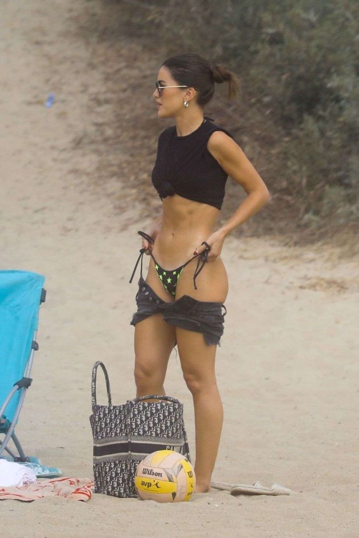 Camila Coelho Vacationing In A Black And Green Bikini At The Beach