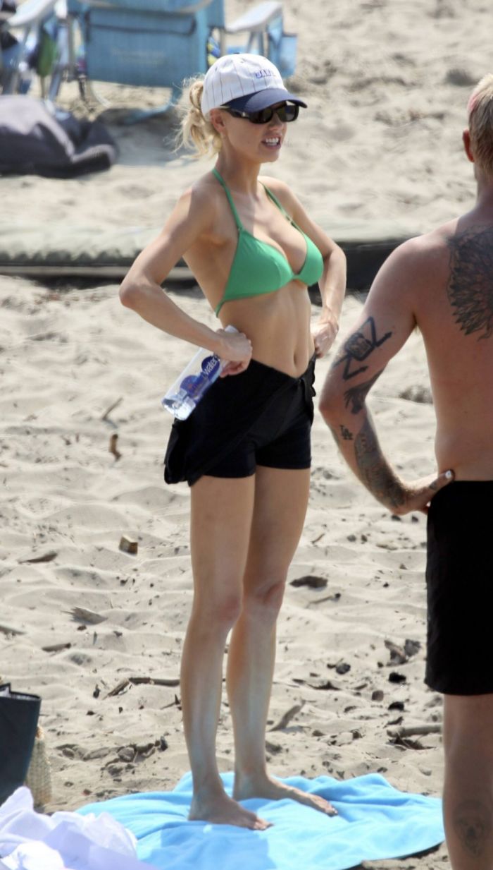 Charlotte McKinney Surfing In Bikini At The Beach In Los Angeles