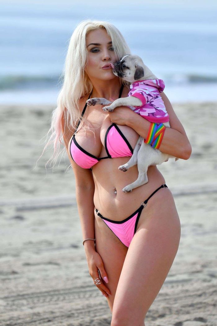Courtney Stodden In Bikini Walking Her Dogs Out At The Beach In Santa Monica