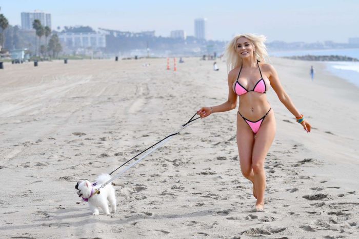 Courtney Stodden In Bikini Walking Her Dogs Out At The Beach In Santa Monica