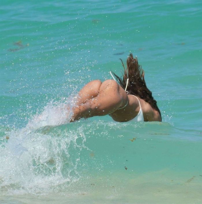 Deborah St Pierre In A White Bikini At The Beach In Miami