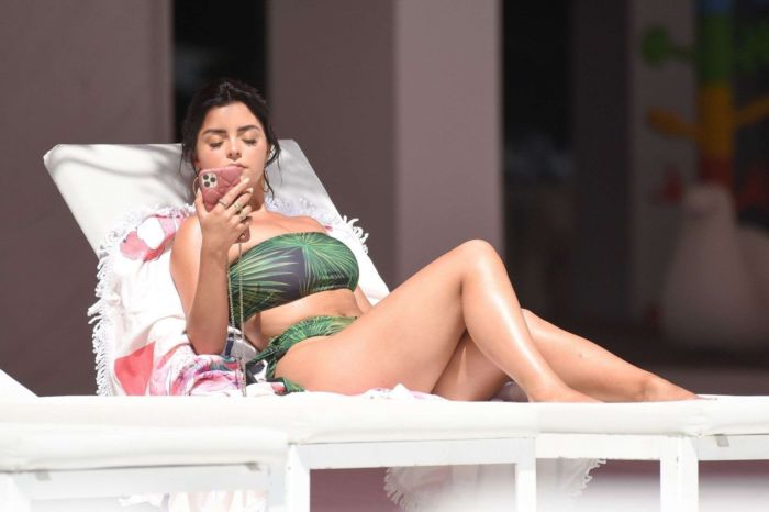 Demi Rose Mawby Tanning In A Green Bikini In Ibiza