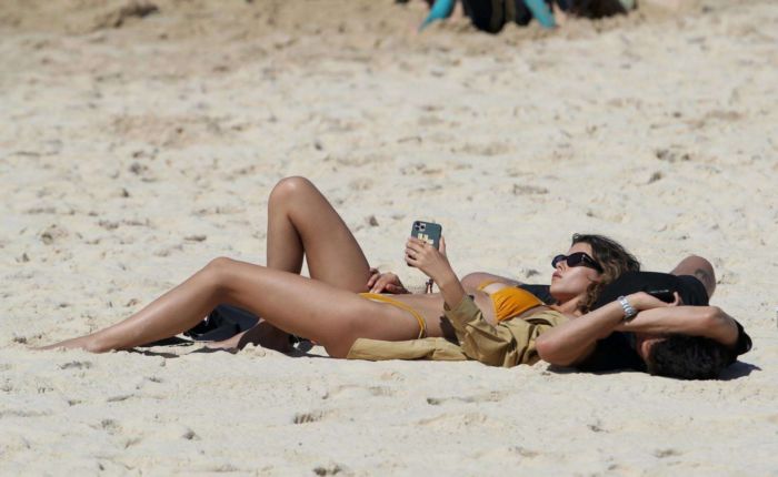 Georgia Fowler Vacationing In A Yellow Bikini At Bondi Beach In Sydney