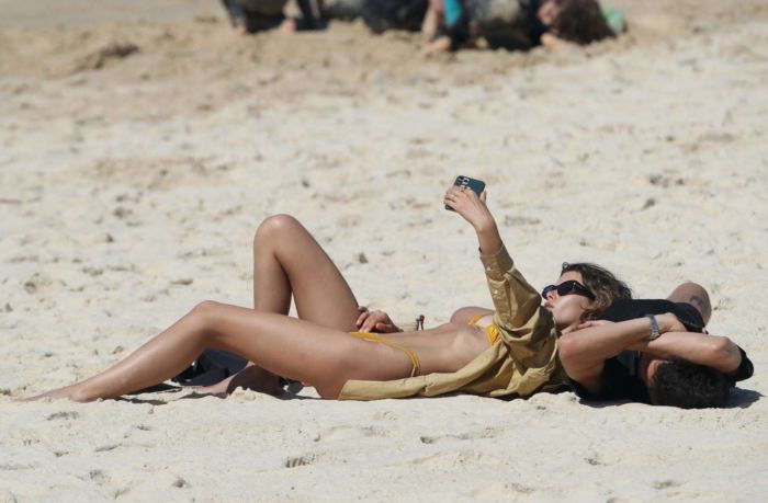 Georgia Fowler Vacationing In A Yellow Bikini At Bondi Beach In Sydney