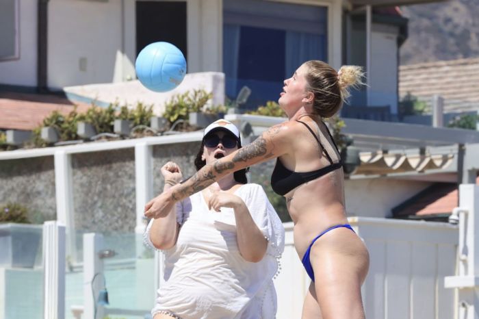 Ireland Baldwin Surfboarding In A Blue Bikini At The Beach In Malibu