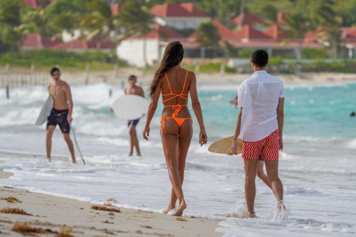 Izabel Goulart In An Orange Bikini On The Beach In St Barts