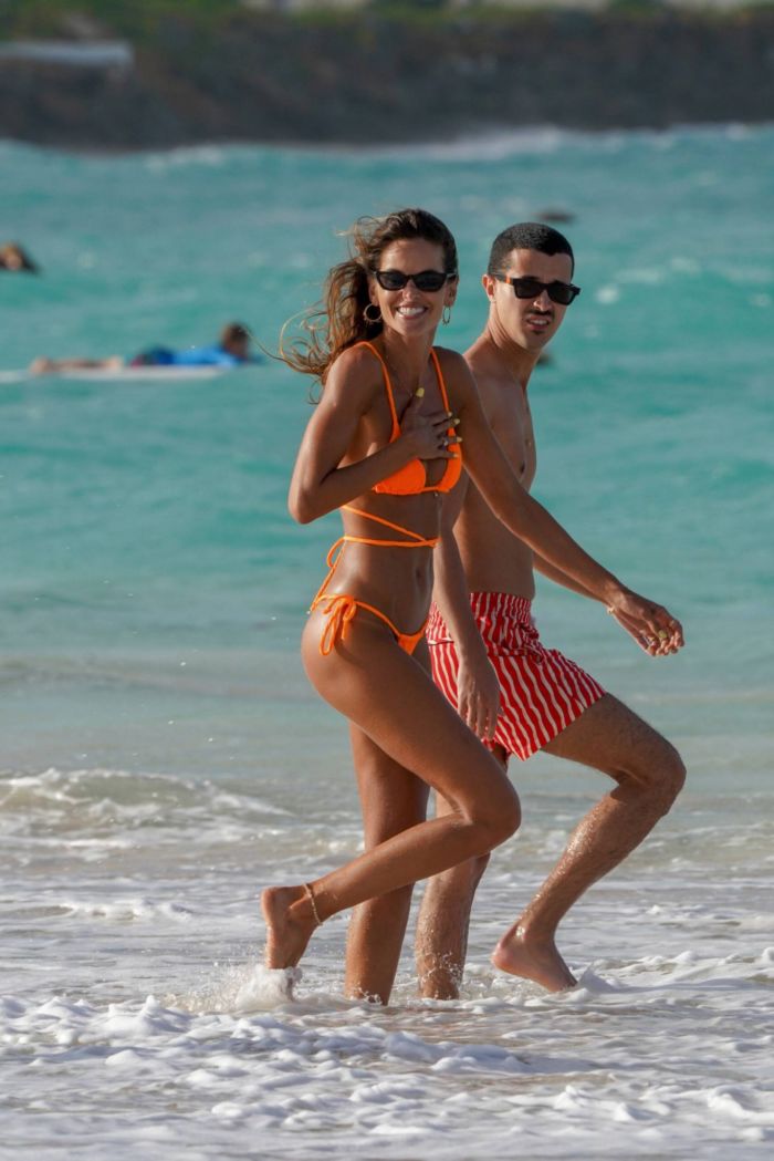 Izabel Goulart In An Orange Bikini On The Beach In St Barts