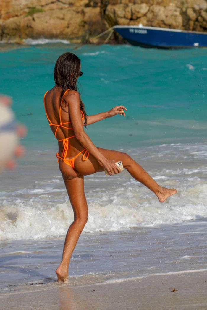 Izabel Goulart In An Orange Bikini On The Beach In St Barts