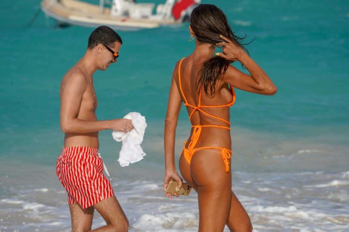 Izabel Goulart In An Orange Bikini On The Beach In St Barts