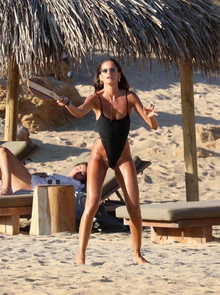 Izabel Goulart Playing Tennis In Swimsuit On The Beach In Greece