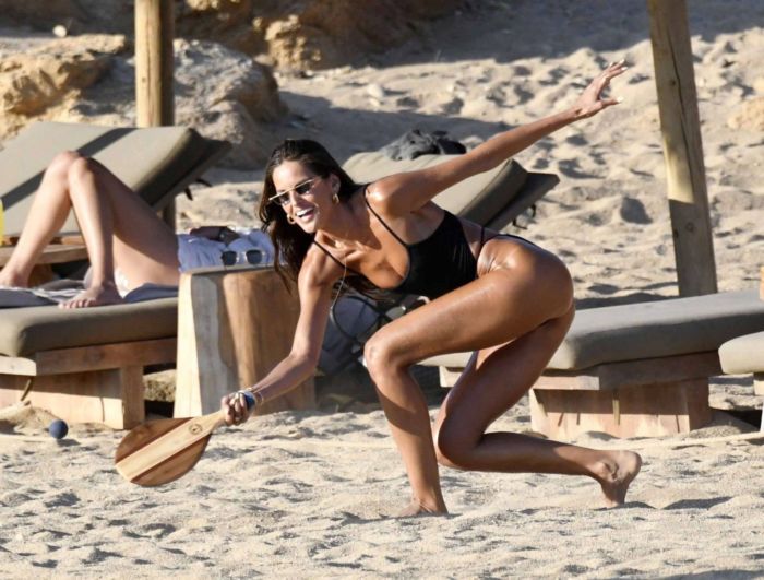 Izabel Goulart Playing Tennis In Swimsuit On The Beach In Greece