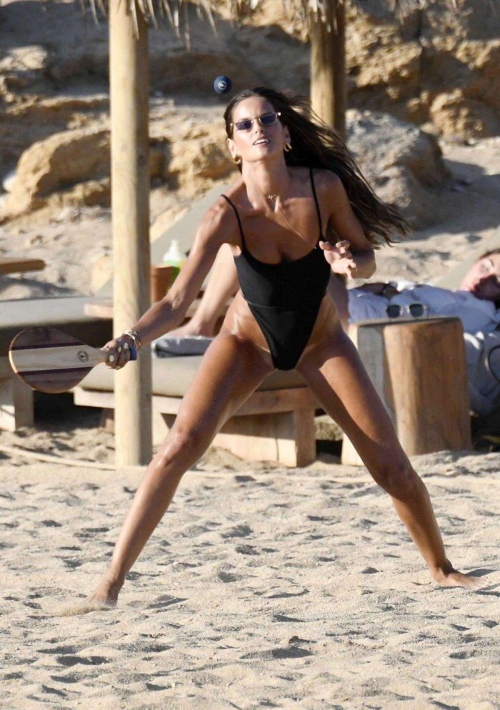 Izabel Goulart Playing Tennis In Swimsuit On The Beach In Greece