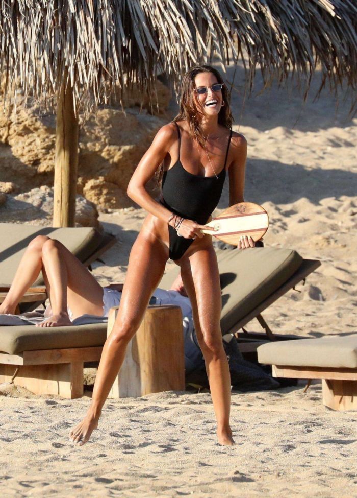 Izabel Goulart Playing Tennis In Swimsuit On The Beach In Greece