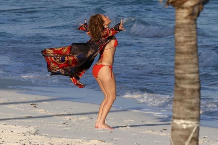 Jennifer Lopez In A Red Bikini At The Beach In Turk and Caicos