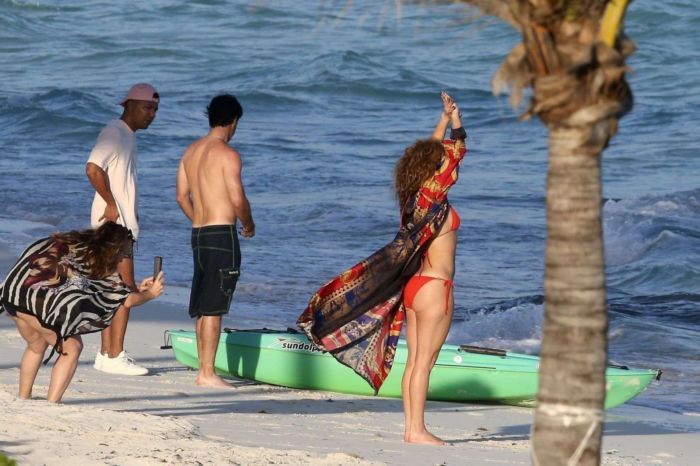 Jennifer Lopez In A Red Bikini At The Beach In Turk and Caicos