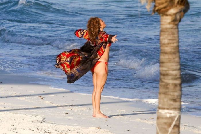 Jennifer Lopez In A Red Bikini At The Beach In Turk and Caicos