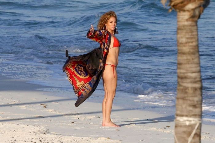 Jennifer Lopez In A Red Bikini At The Beach In Turk and Caicos