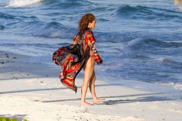 Jennifer Lopez In A Red Bikini At The Beach In Turk and Caicos