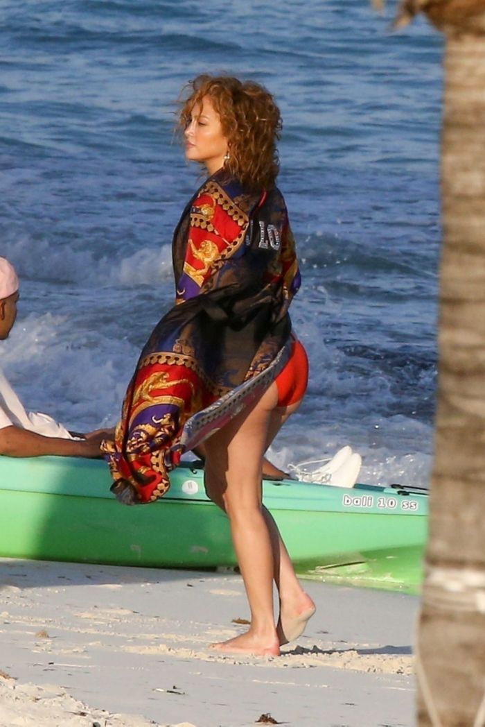 Jennifer Lopez In A Red Bikini At The Beach In Turk and Caicos