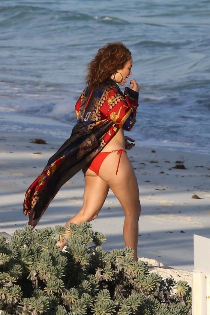 Jennifer Lopez In A Red Bikini At The Beach In Turk and Caicos