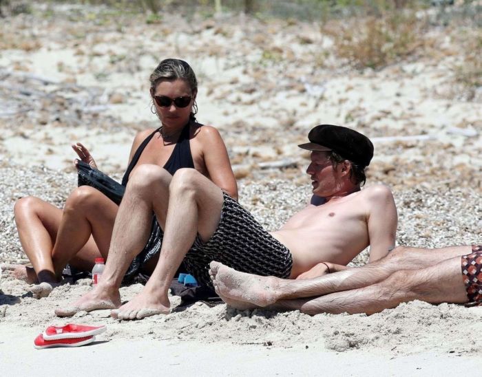 Kate Moss In A Black Swimsuit On The Beach In Formentera