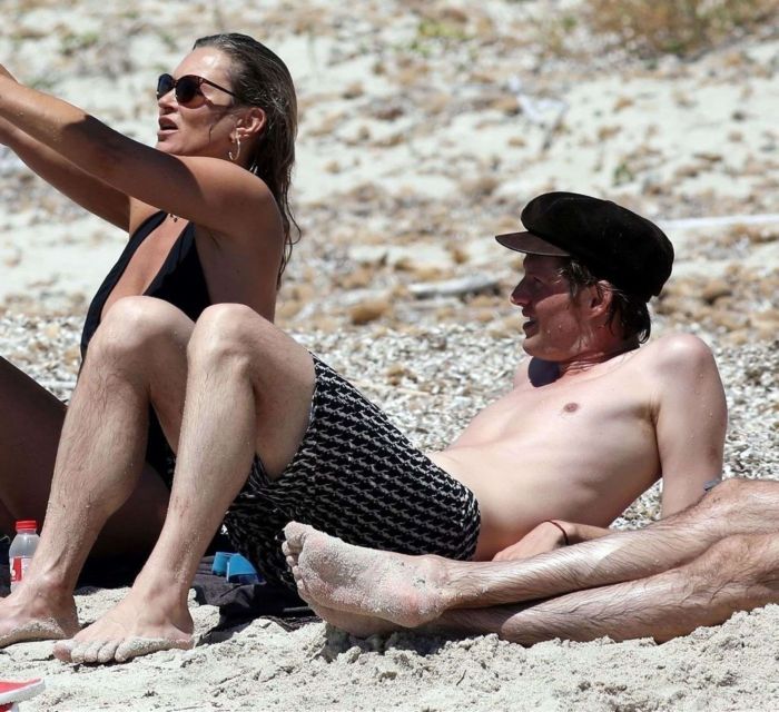 Kate Moss In A Black Swimsuit On The Beach In Formentera