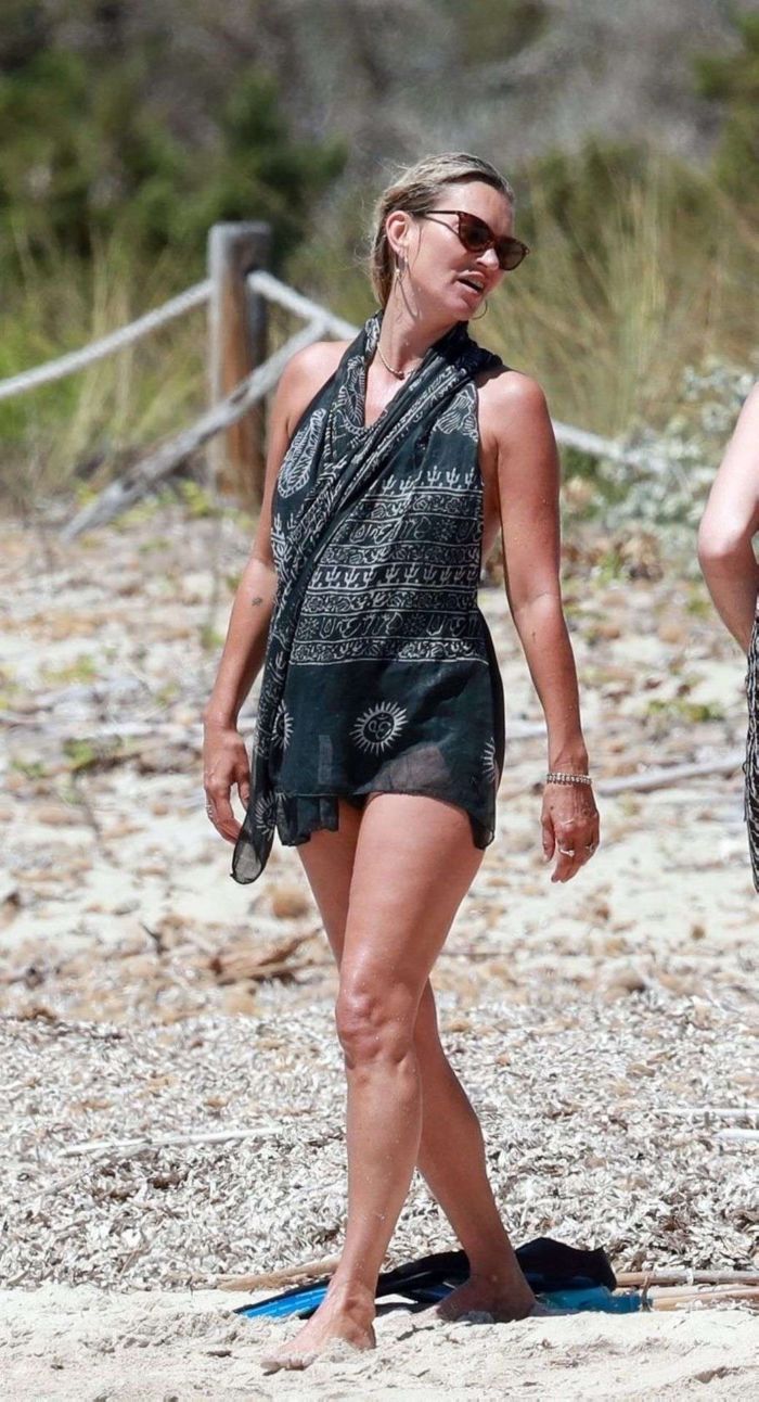 Kate Moss In A Black Swimsuit On The Beach In Formentera