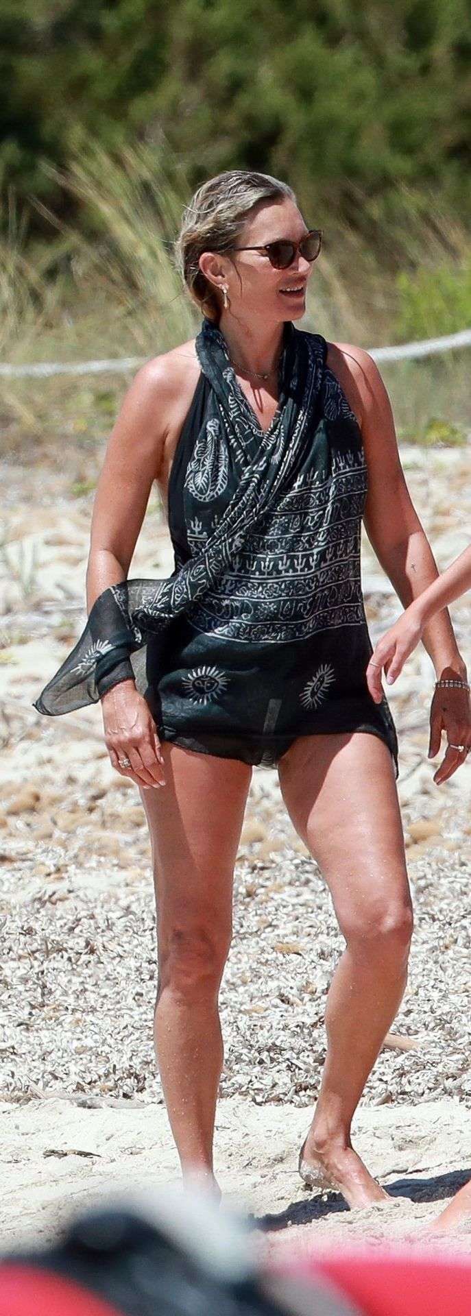 Kate Moss In A Black Swimsuit On The Beach In Formentera
