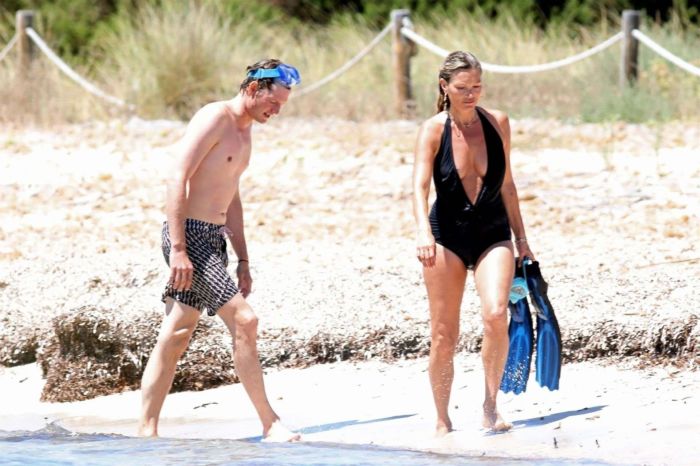 Kate Moss In A Black Swimsuit On The Beach In Formentera