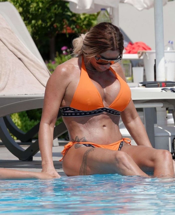 Katie Price In An Orange Bikini At A Swimming Pool In Turkey