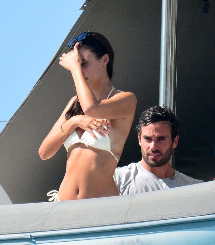 Lucy Watson In A White Bikini On A Yacht In Barbados
