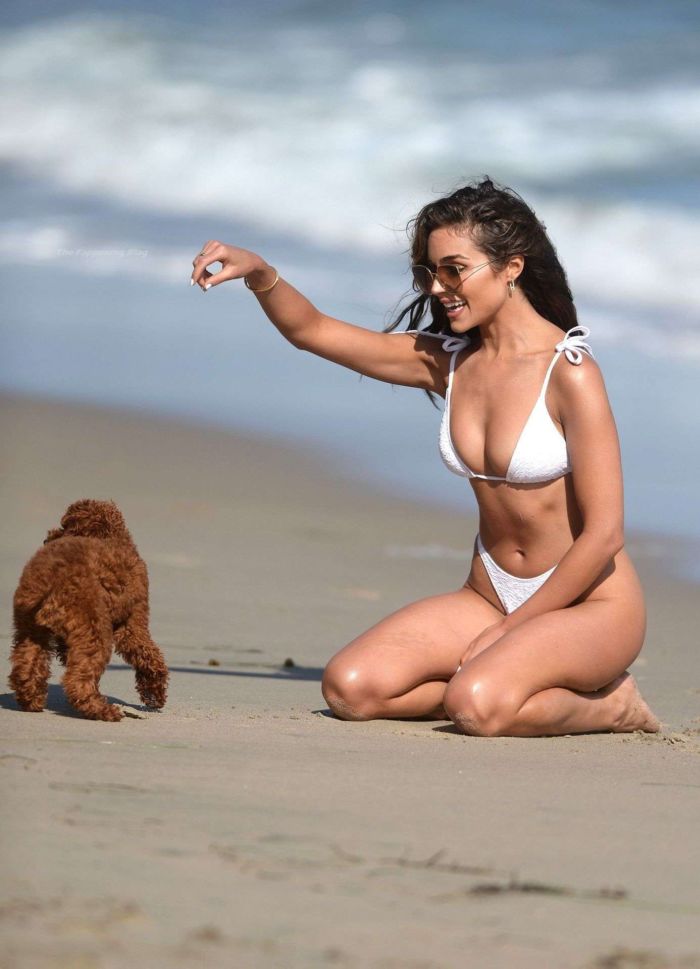 Olivia Culpo In A White Bikini On The Beach In Malibu