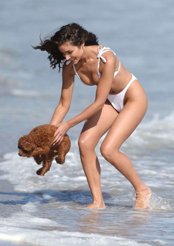 Olivia Culpo In A White Bikini On The Beach In Malibu